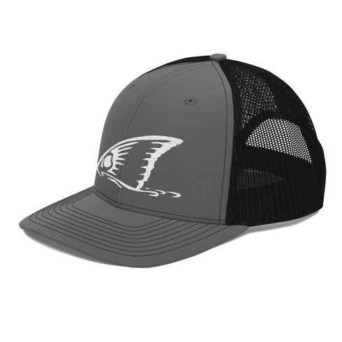 White Redfish Tail Embroidered Trucker Cap for Outdoor Style - Adjustable Comfort and Classic Fit